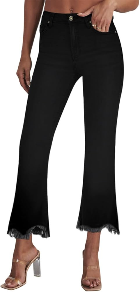 Women's High Waisted Crop Flare Jeans for Women Cropped Bell Bottom Jeans for Women Denim Pants w... | Amazon (US)