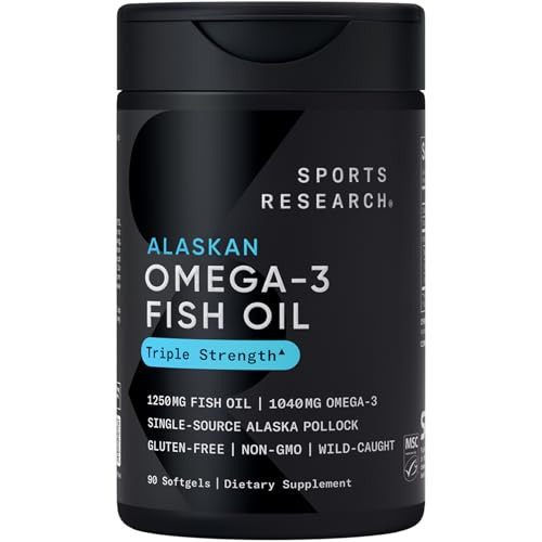 Sports Research® Omega-3 Fish Oil 1250 - Triple Strength Fish Oil Supplement from Wild Alaska Pollock - MSC Certified Sustainable · Non-GMO · Soy Free - 90 Softgel Capsules | Amazon (US)