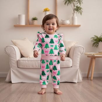 BemeyourBBs Fall Winter Toddler Baby Girl Clothes Cute Print Ruffle Shirt Top Pants Set 2 Piece N... | Amazon (US)