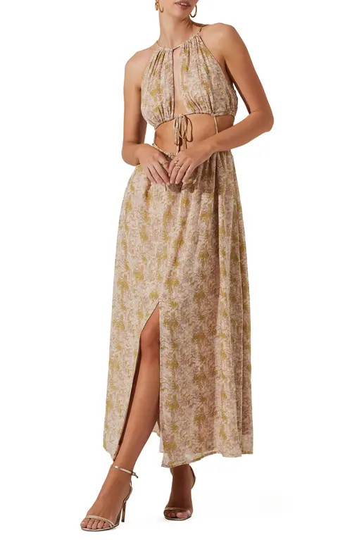 ASTR the Label Cutout Halter Dress in Green Watercolor at Nordstrom, Size X-Small | Nordstrom