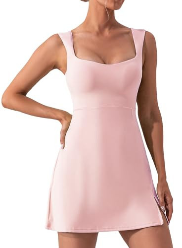 Pink Tennis Dress Womens Tennis Dress with Adjustable Straps & Built-in Bra Workout Athletic Golf Exercise Dress M | Amazon (US)