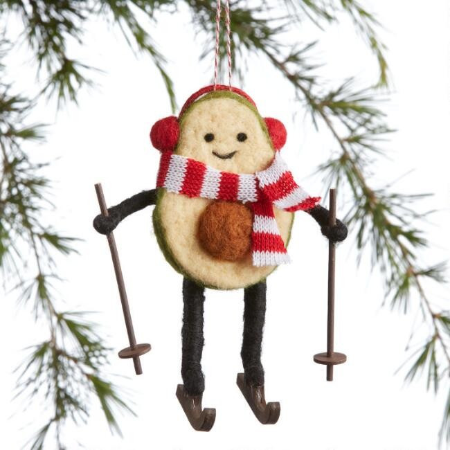 Felted Wool Skiing Avocado Ornament | World Market