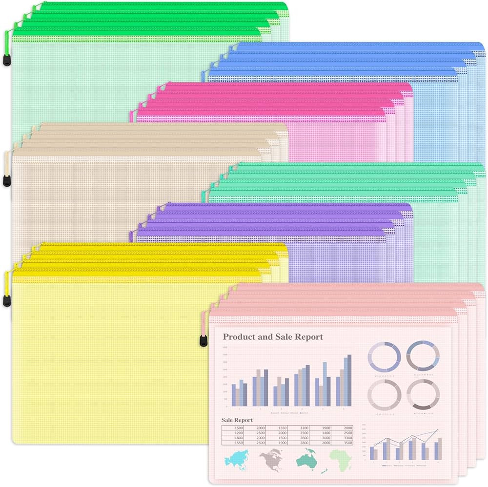 Smarpau 32PCS Mesh Zipper Pouch Bags, A4 Size 13.3" x 9.4" Zipper Pouches for Organizing, Large W... | Amazon (US)