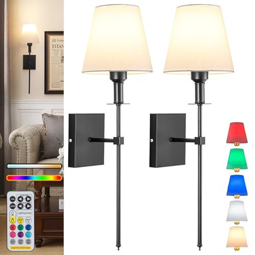 Wall Lights Battery Operated Wall Sconces Set Of 2,Black Rechargeable Wall Light With Wireless Remote Dimmable,12 Colors Modes Cordless Battery Sconce Indoor Wall lamp for Bedroom Living Room Hallway | Amazon (US)
