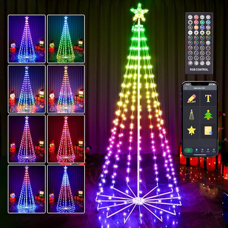 7FT 295LED Outdoor Christmas Tree, RGB Color Change Prelit Smart Cone Christmas Tree with Lights,... | Amazon (US)