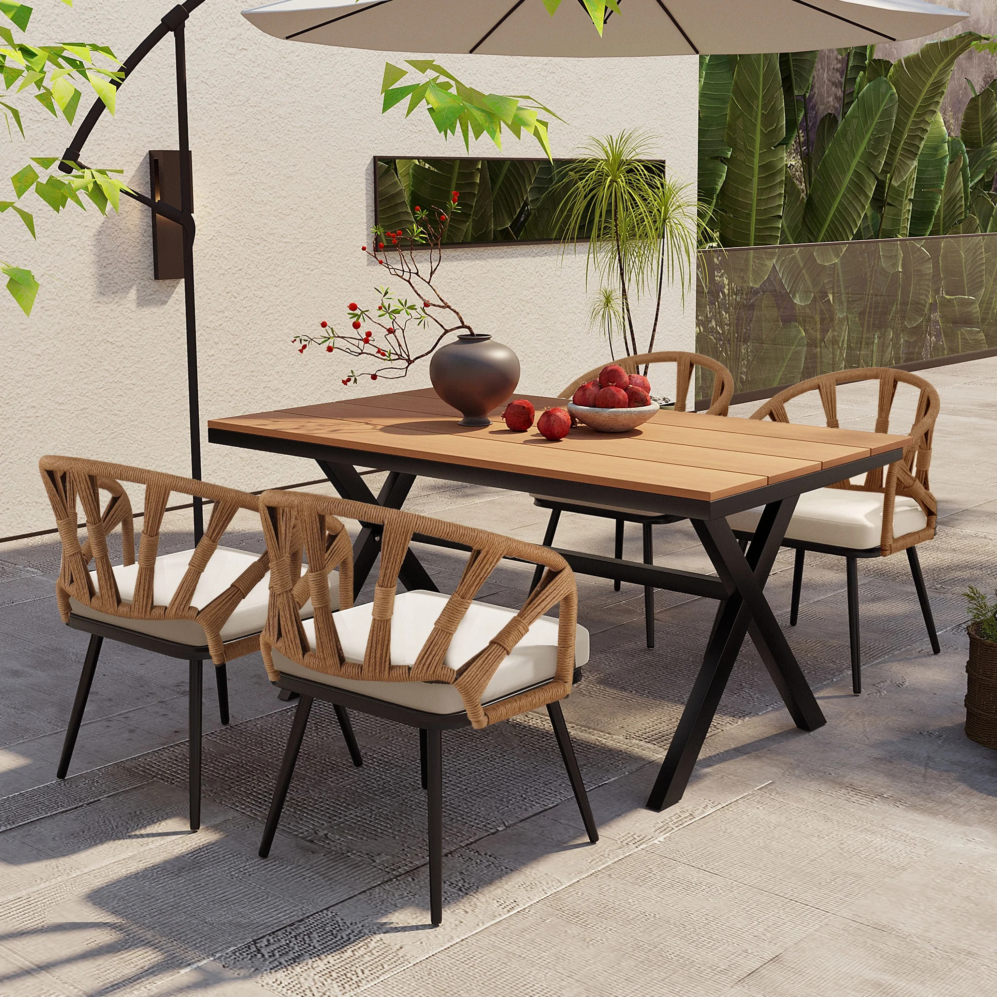 Highsound Outdoor Dining Set with Plastic Wood Table & 4 Chairs, Weather-Resistant Patio Furnitur... | Walmart (US)