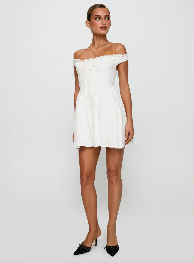 White Horse Off The Shoulder Mini Dress White | Princess Polly US