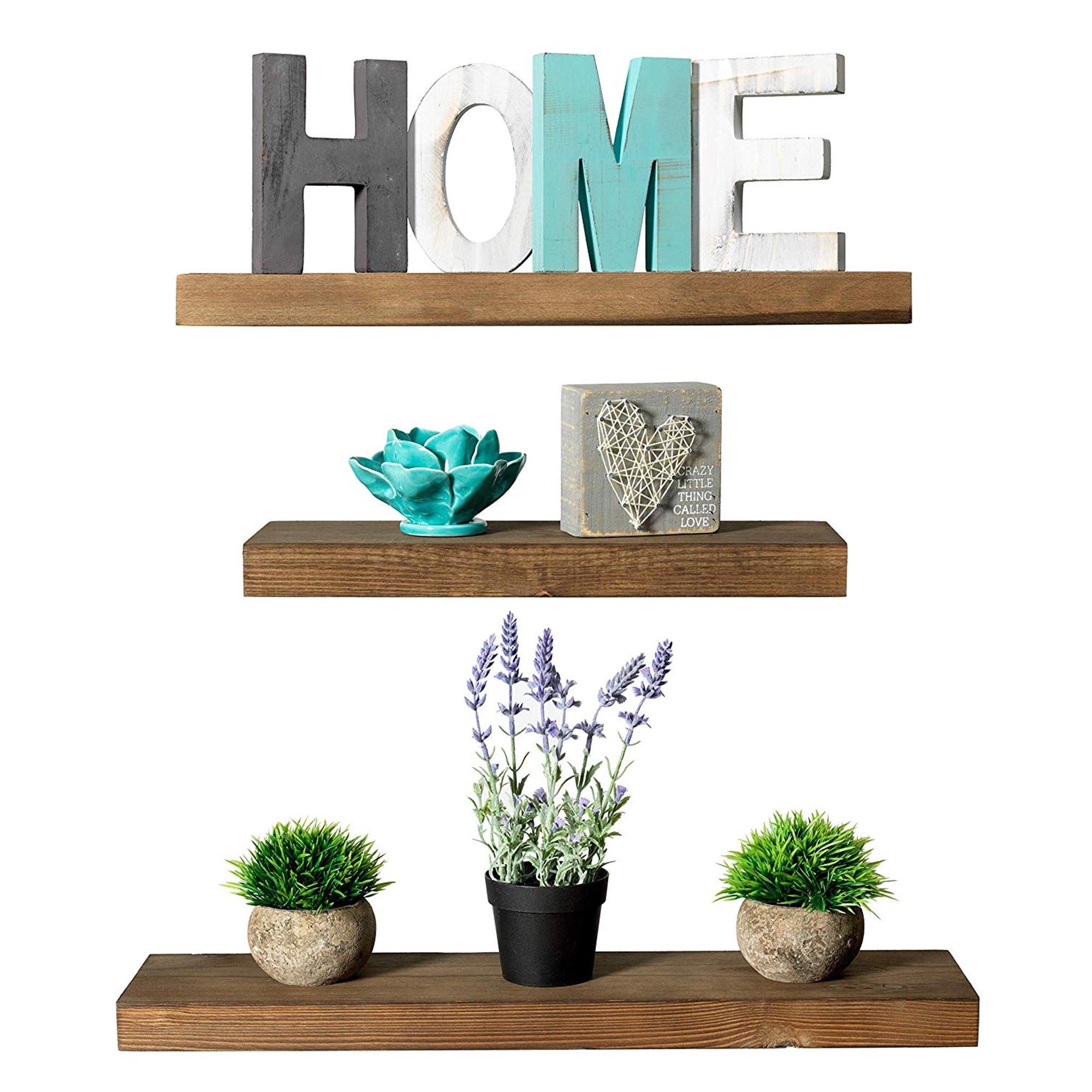 Mark One Home Goods 3 Tier Floating Wood Shelf - Floating Wall Shelves (Set of 3), Hardware and F... | Walmart (US)