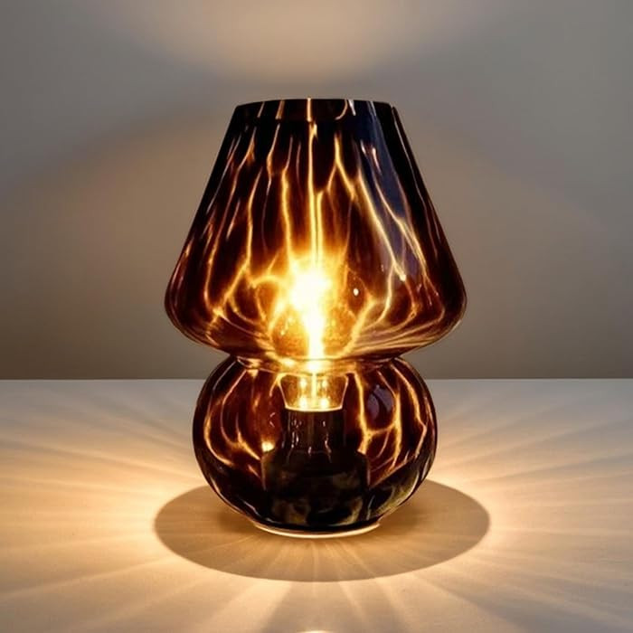 Lámpara de cristal con forma de hongo, lámpara de escritorio con bombilla LED, pequeñas lámpa... | Amazon (US)