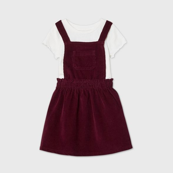 Toddler Girls' 2pc Short Sleeve T-Shirt and Skirtall Set - Cat & Jack™ Burgundy/Cream | Target