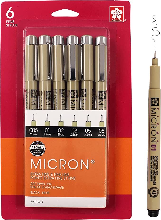 SAKURA Pigma Micron Fineliner Pens - Archival Black Ink Pens - Pens for Writing, Drawing, or Jour... | Amazon (US)