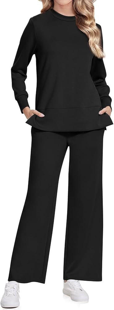 UEU Women's 2 Piece Outfits Lounge Sets Fall Long Sleeve Sweatsuits Wide Leg Pants Travel Casual ... | Amazon (US)