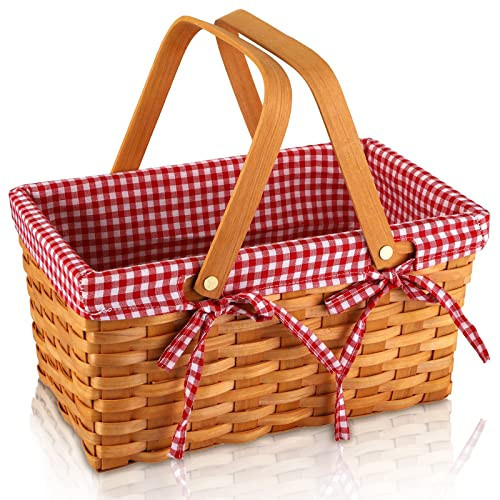 Yesland Picnic Basket, Natural Woven Basket with Double Folding Handles, Woodchip Basket & Organizer Blanket Storage for Egg Gathering, Wedding, Candy Gift & Toy (13 x 8 x 6-1/4 Inches) | Amazon (US)