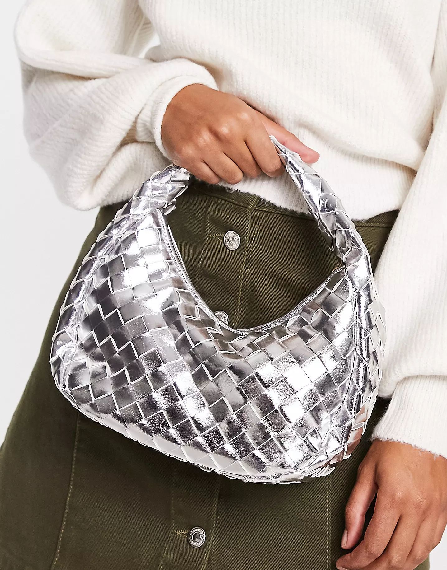 Glamorous mini grab bag in silver metallic woven PU | ASOS (Global)