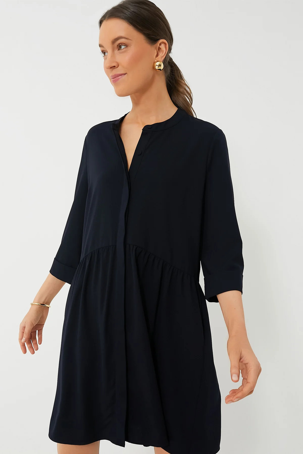 Navy Crepe Royal Shirt Dress | Tuckernuck (US)