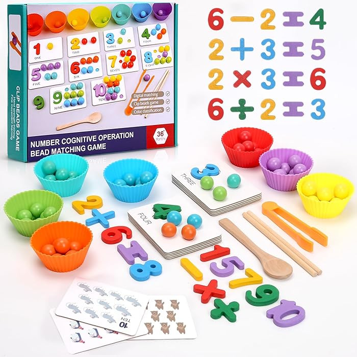Montessori Arithmetic Math Toy Set, Beads, Chopsticks & Spoons, Silicone Digital Learning with Be... | Amazon (US)