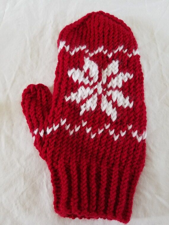 Red and white snowflake mittens | Etsy (US)