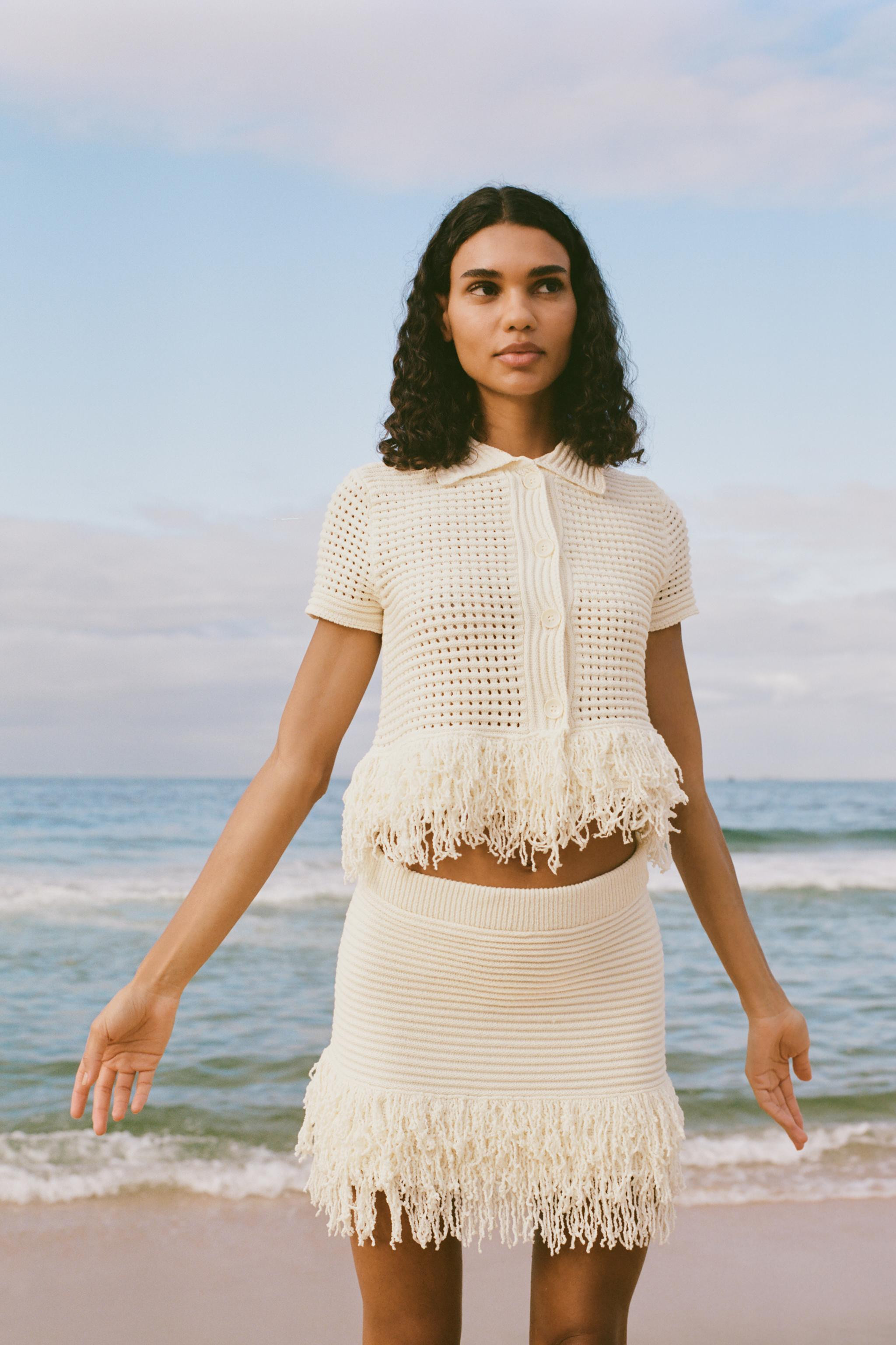 FRINGED CHECK KNIT SKIRT | Zara US