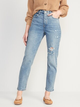 Extra High-Waisted Button-Fly Sky-Hi Straight Ripped Jeans for Women | Old Navy (US)