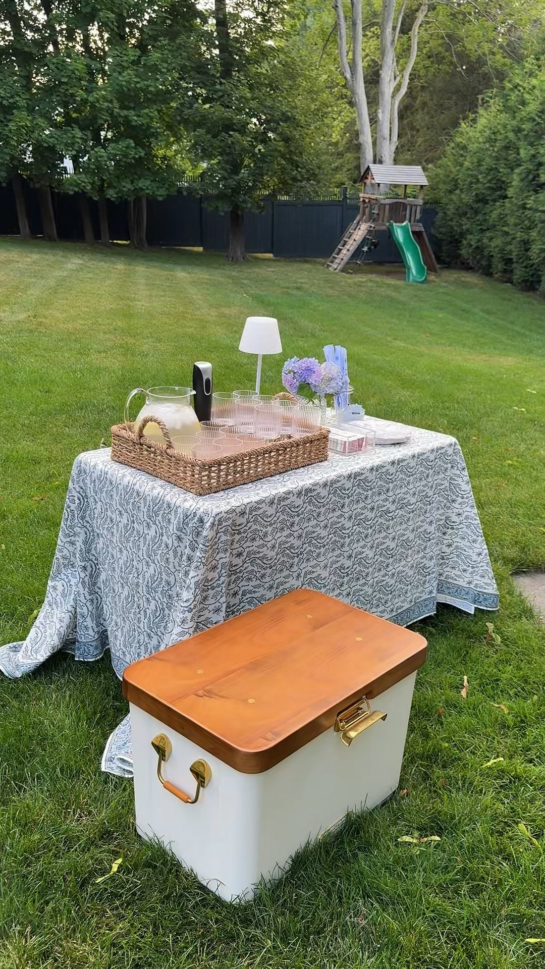 Girls night set up! Woven tray was a homegoods find. All outdoor furniture is restoration hardware. Heads up-the cooler is a splurge, but currently 20% off with code 4JULY 

hosting, entertaining, party

#LTKdayinmylife #LTKstorytime
