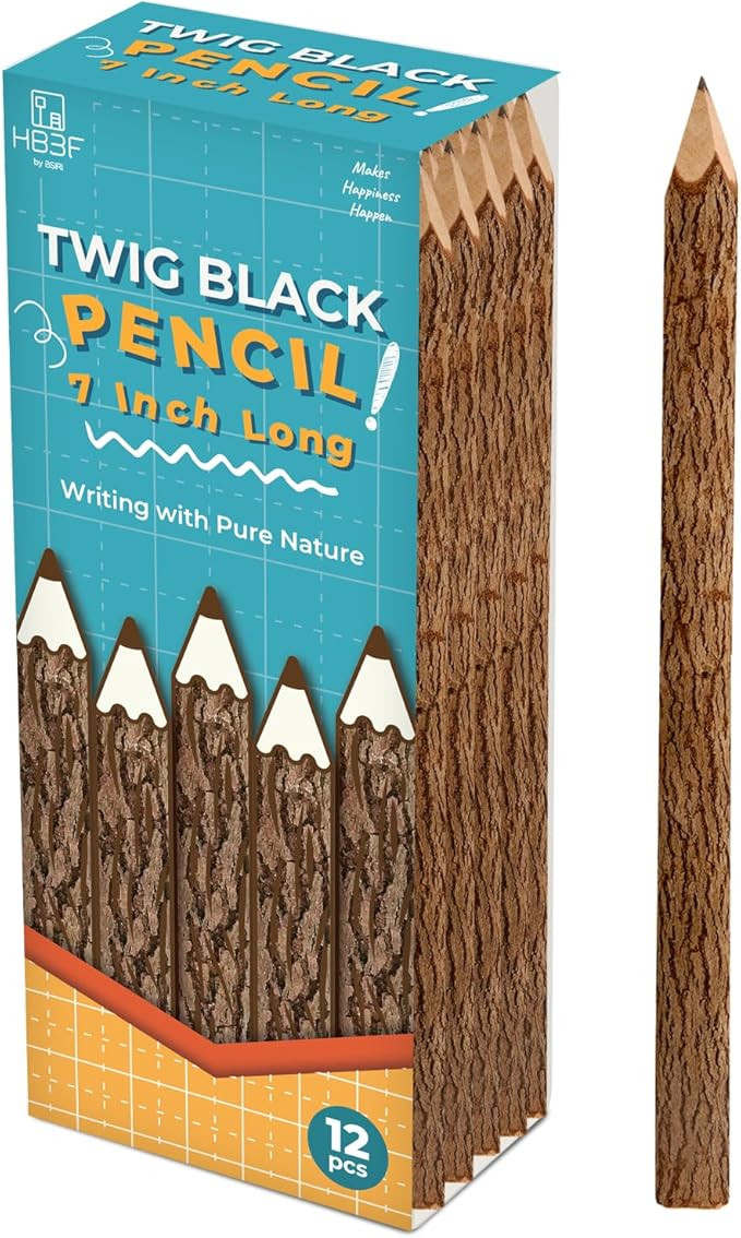 BSIRI Black Pencils Wood Pack of 12 in 7 Inch Tree Bark Wooden Favors in Rustic Twig Pencils Uniq... | Amazon (US)
