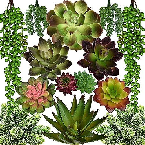 Seeko Artificial Succulents - 14 Pack - Realistic Artificial Plants & Flowers Faux Succulents for... | Amazon (US)