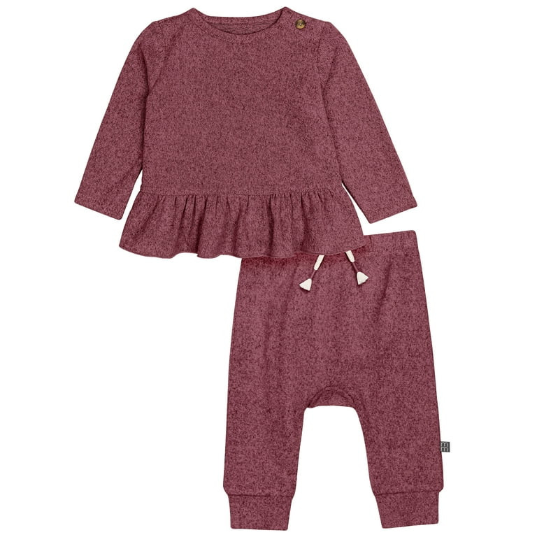Modern Moments by Gerber Baby Girl Peplum Top and Legging Super Soft Hacci Set, 2-Piece, Sizes 0/... | Walmart (US)