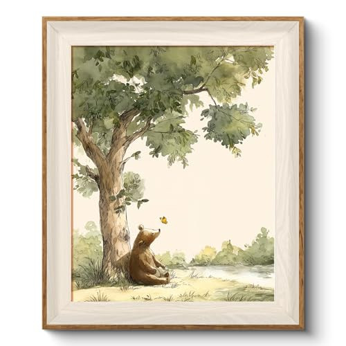 VIYYIEA Framed Wall Art for Living Room, Bear and Butterfly Canvas Prints, Green Home Decor, Animals Painting Picture, Bathroom Wall Decor Gifts for Friends or Family - 12L x 10W | Amazon (US)