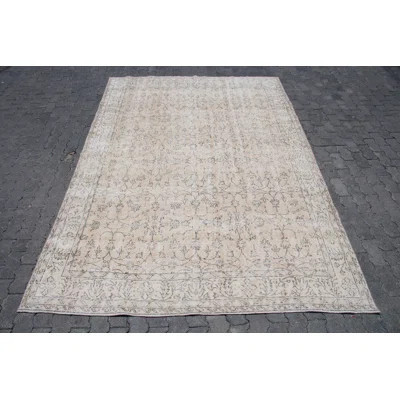 Vintage Beige Oushak Rug Featuring Elegant Floral Design for Stylish Antique Living Room Decor | Wayfair North America