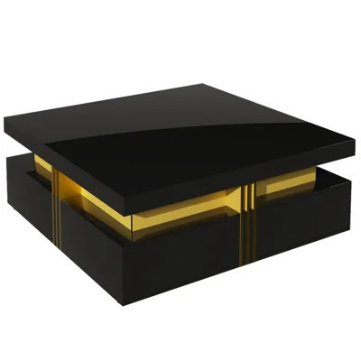 Modern Glossy Square Storage Coffee Table With 4 Drawers | Wayfair North America