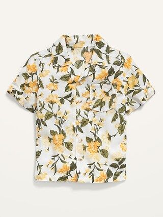 Short-Sleeve Printed Linen-Blend Camp Shirt for Toddler Boys | Old Navy (CA)