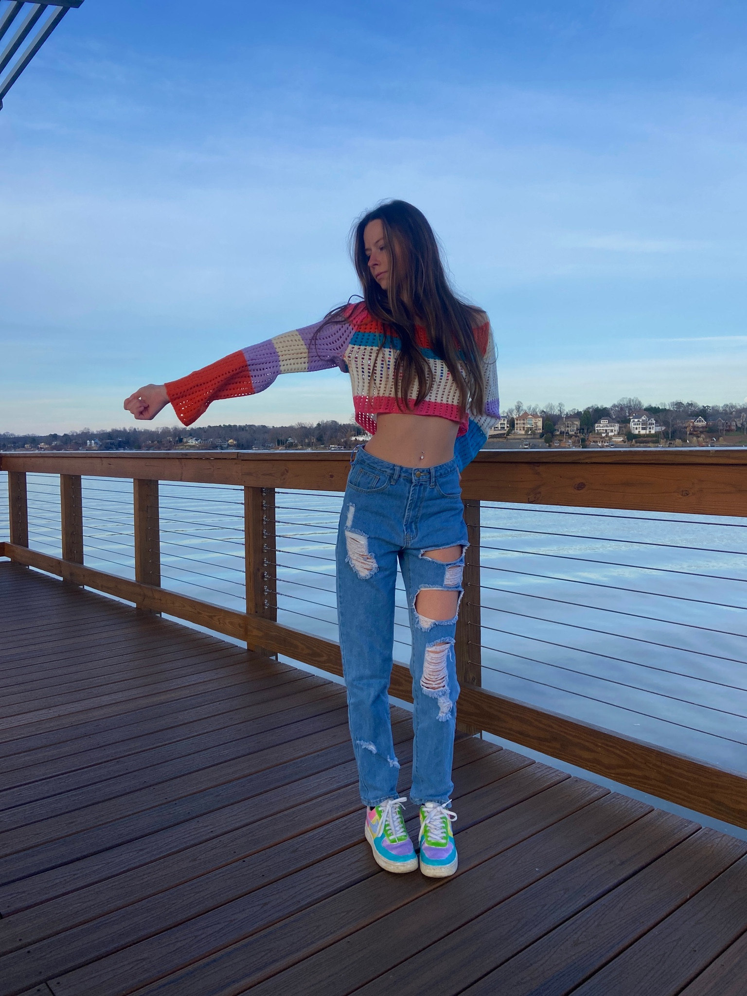 Colorful bikini cover up crop top striped 