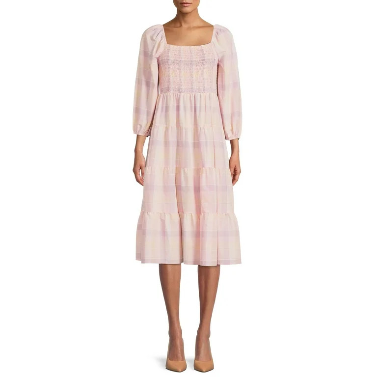 Time and Tru Women's Long Sleeve Smocked Midi Dress, Sizes XS-XXXL | Walmart (US)