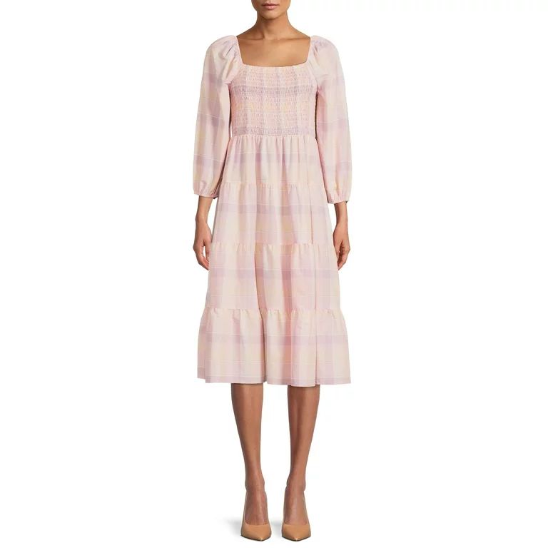Time and Tru Women's Long Sleeve Smocked Midi Dress, Sizes XS-XXXL | Walmart (US)
