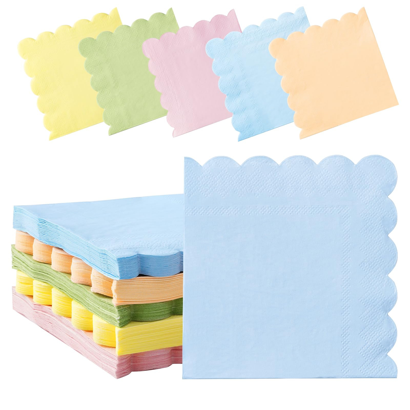 100 Pastel Rainbow Scalloped Cocktail Napkins, 3 Ply 5 x 5 Inch Beverage Napkins Paper Napkins Di... | Amazon (US)