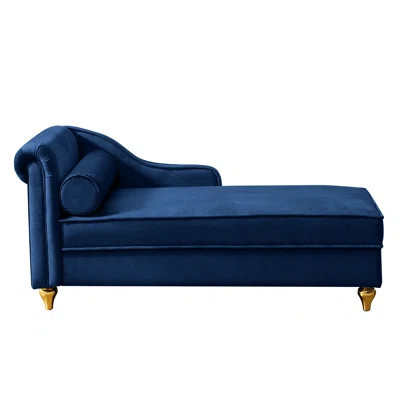 Comfortable Velvet Chaise In Navy Blue With Extra Storage - Stylish Gold Legs For Living Area Soft Design & Home Decor | Wayfair North America