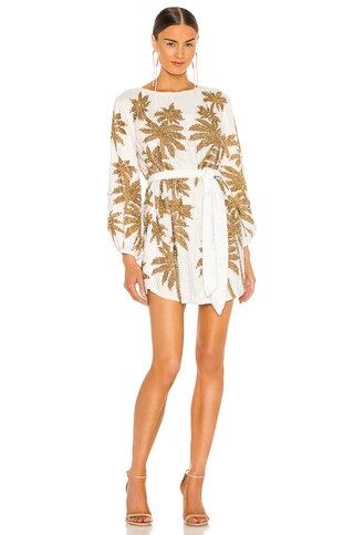 retrofete Grace Dress in White & Gold Palm from Revolve.com | Revolve Clothing (Global)