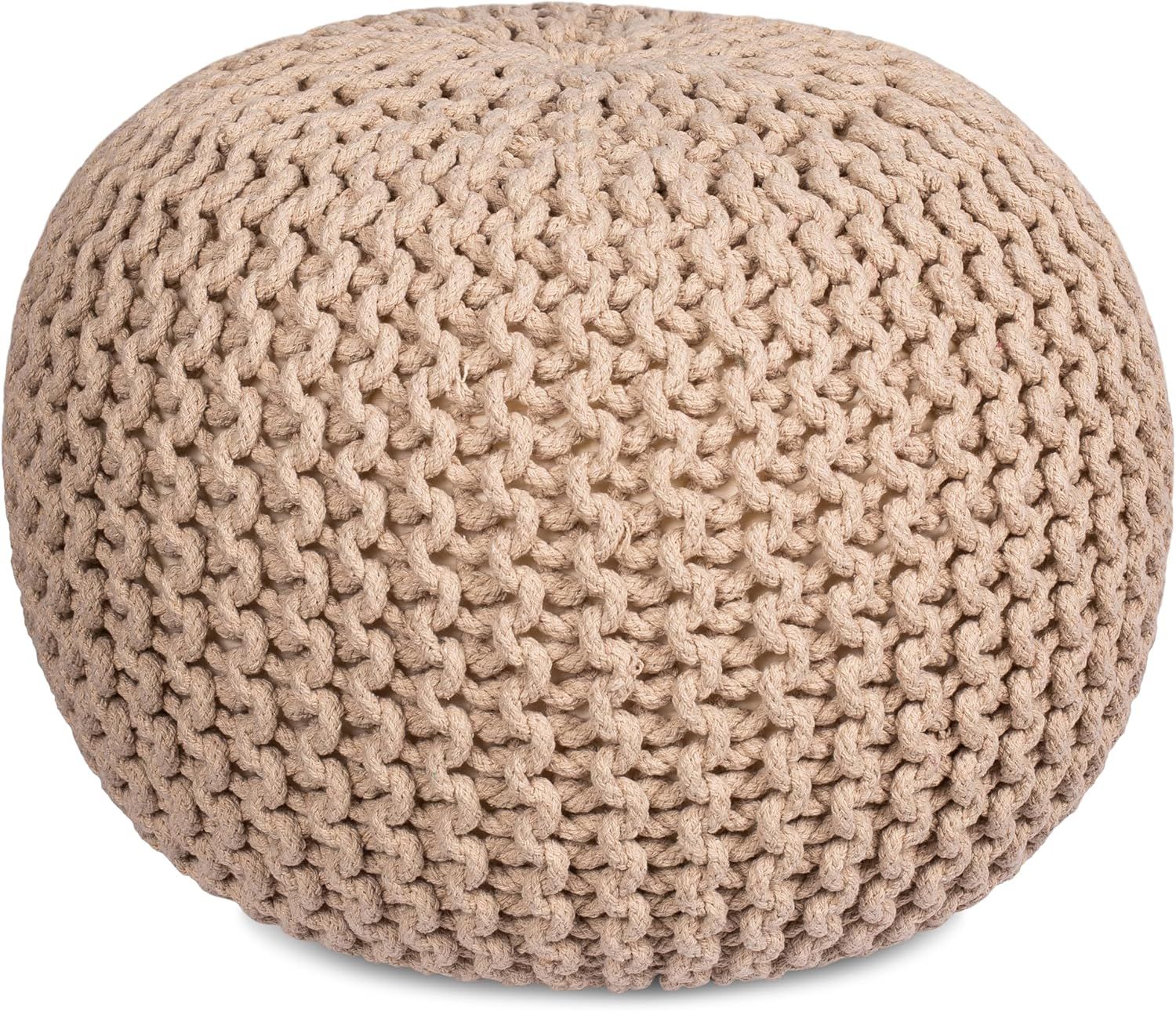 BIRDROCK HOME Round Pouf Ottoman | Cotton Braided Foot Stool with Bean Bag Filling | Boho Foot Re... | Amazon (US)