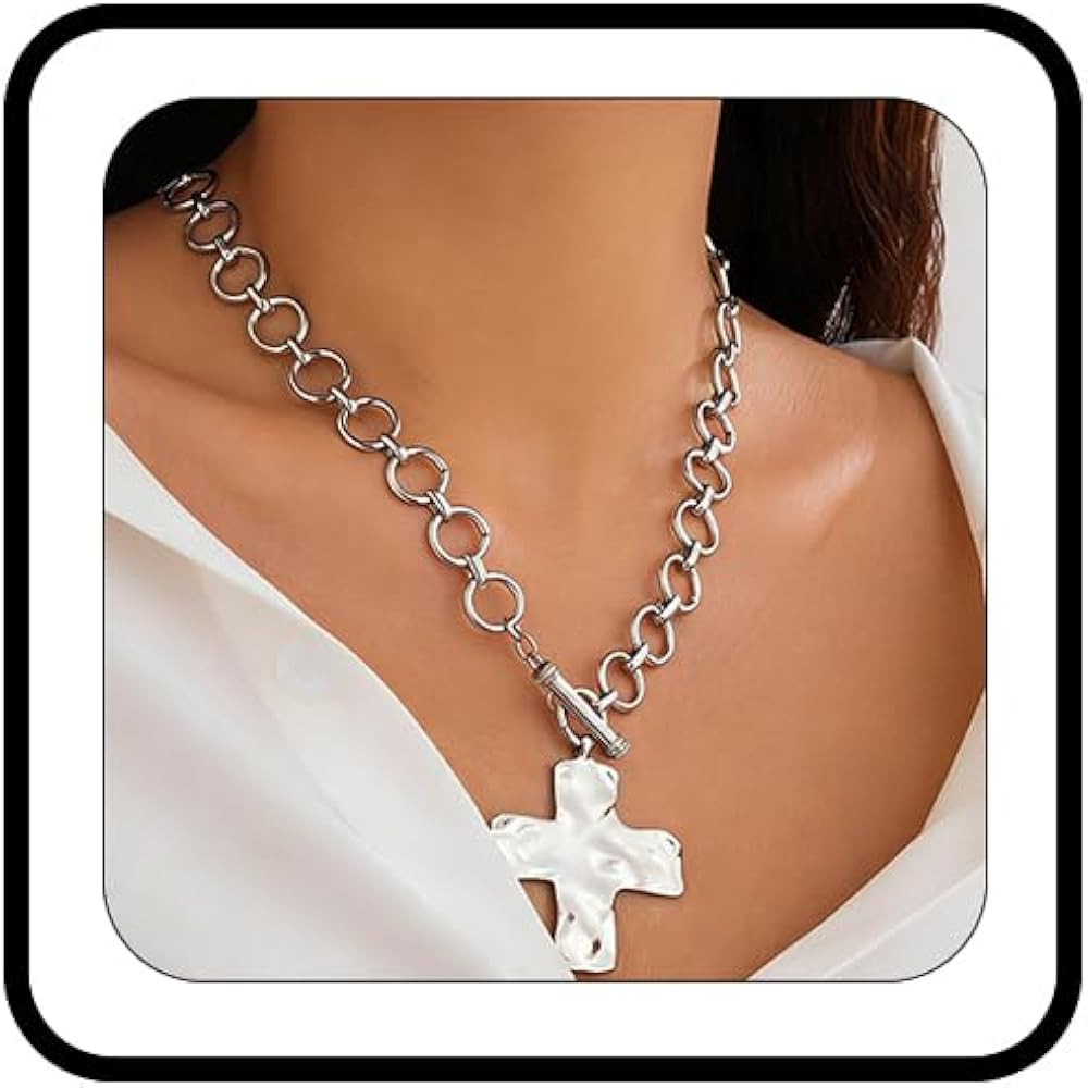 Atiptu Gold Chunky Cross Necklace for Women Statement Cross Pendant Necklace Layered Hammered Bol... | Amazon (US)