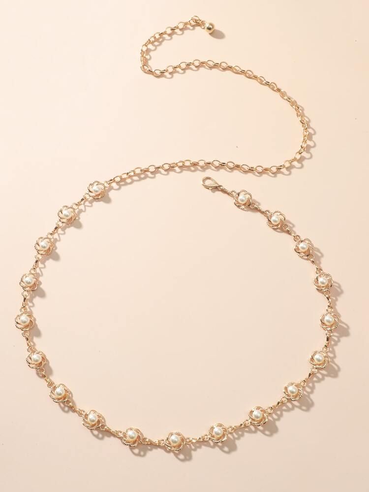 Faux Pearl Flower Decor Chain Belt | SHEIN