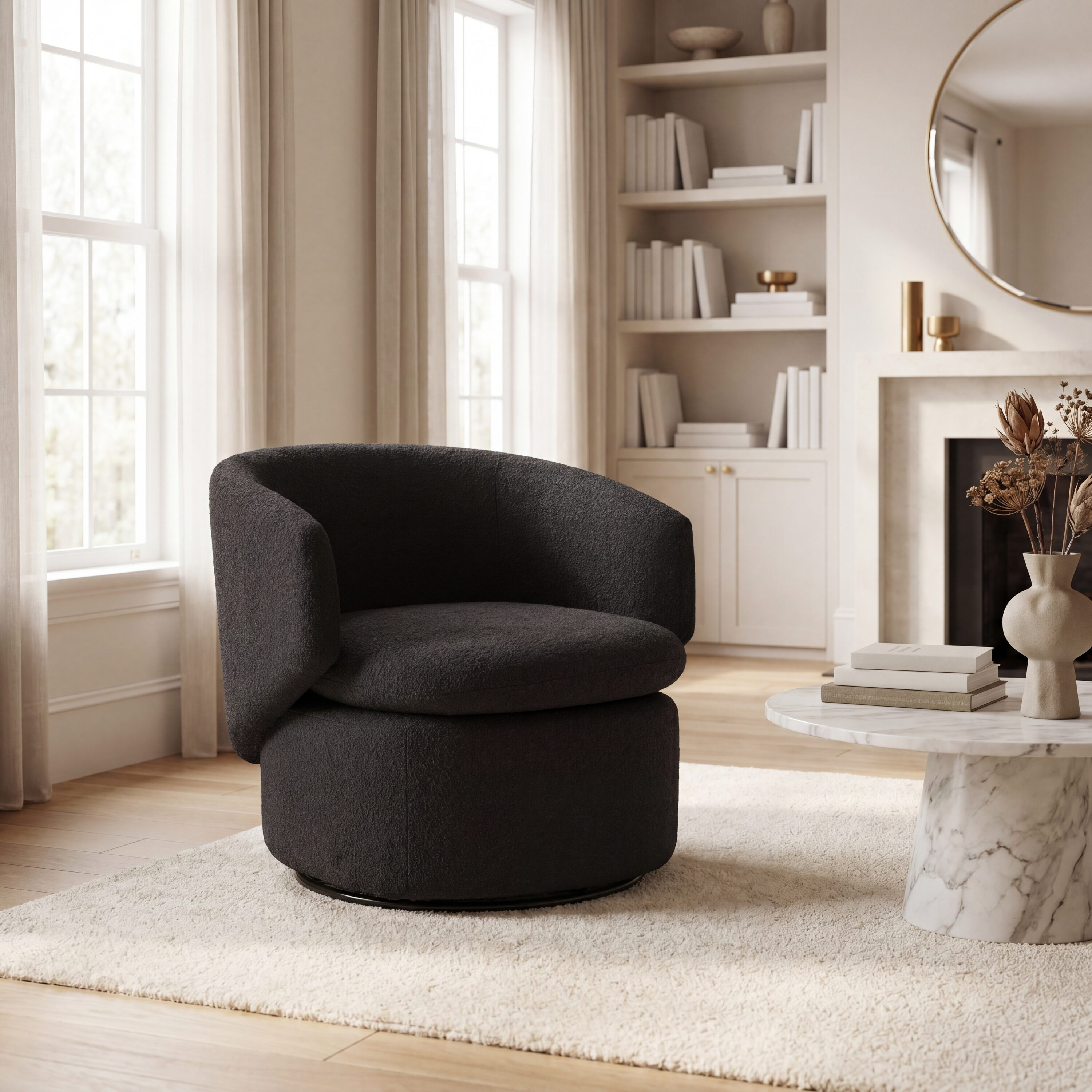 Safavieh Phyllis Boucle Swivel Chair/Black one_size | SFV4816B | Lowe's