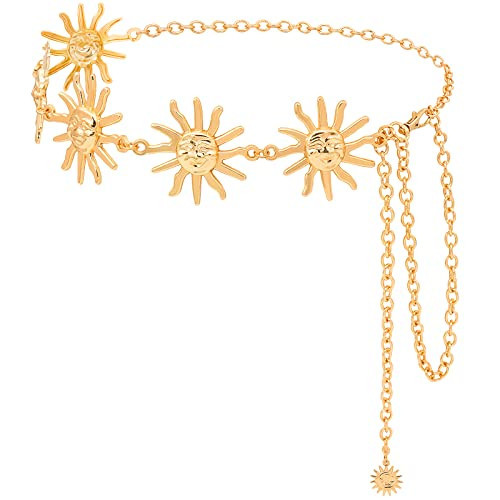DTWAWA Gold Chain Belts for Women Sun Waist Chain Metal Punk Vintage Adjustable Link Body Chain Jewelry for Jeans Dresses(43.3in) | Amazon (US)