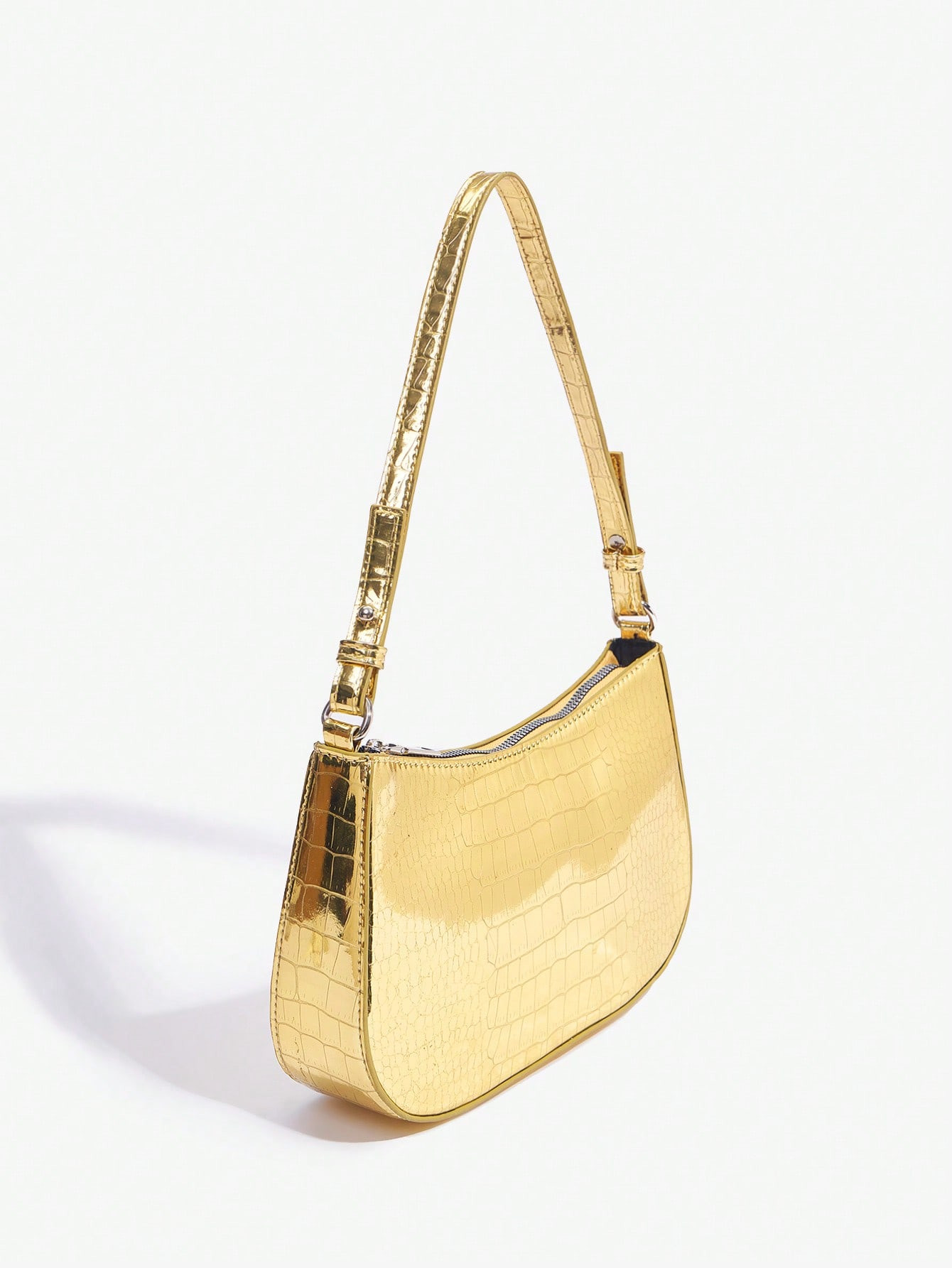 SHEIN SXY 1pc Vintage Golden Crocodile Pattern Zipper Closure Women's Shoulder Bag | SHEIN