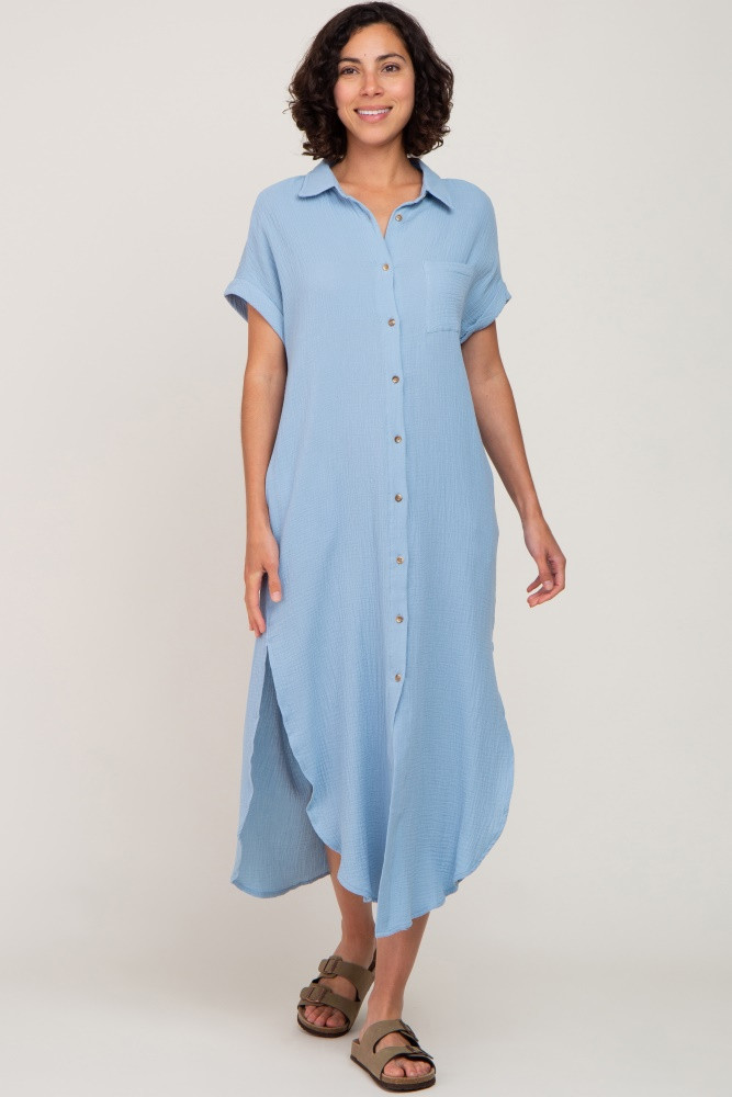 Light Blue Button Down Midi Dress | PinkBlush Maternity