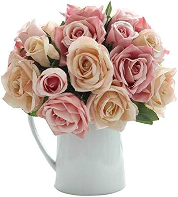 CQURE Artificial Fake Flowers Silk Artificial Roses 9 Heads Bridal Wedding Bouquet for Home Garde... | Amazon (US)