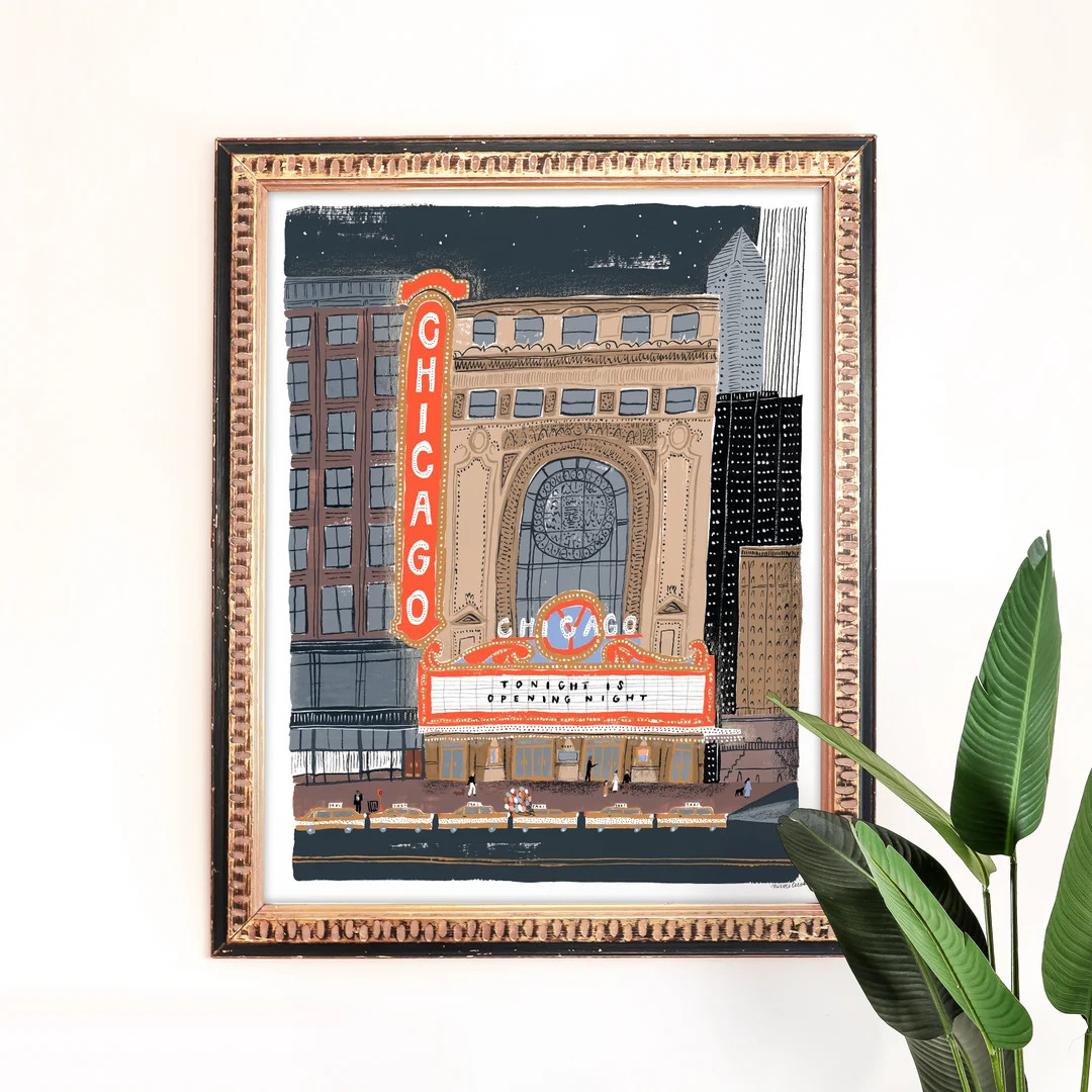 Chicago Theater Art Print | Illinois Skyline Wall Art | Broadway Painting | Architecture Giclee |... | Etsy (US)