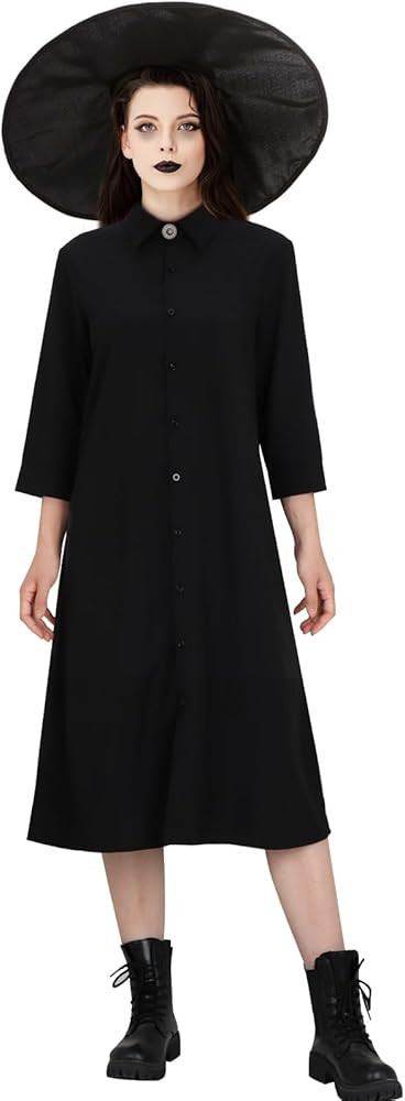 FOCUSOUL Women Black Gothic Dress Hat Costume Bride Wedding Halloween Witch Cosplay Party Goth Dr... | Amazon (US)