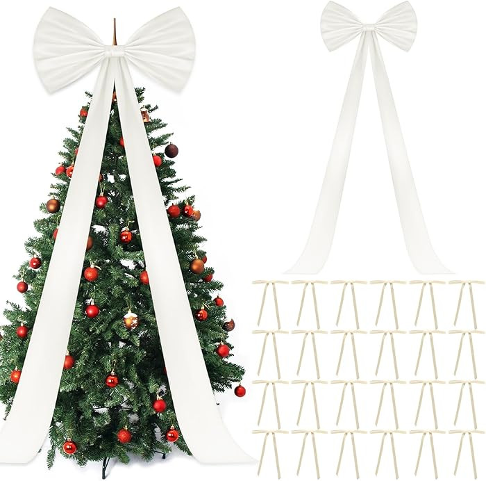 71 x 20 Inch Giant White Bow Christmas Tree Topper with 24 Pcs Velvet Christmas Bow Extra Large X... | Amazon (US)
