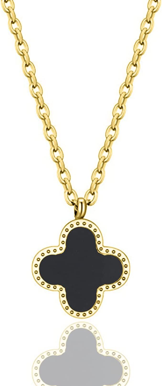 HighSpark Clover Necklaces for Women | Four Leaf Clover Necklace Pendant | Lovely Gift - Black | Amazon (US)