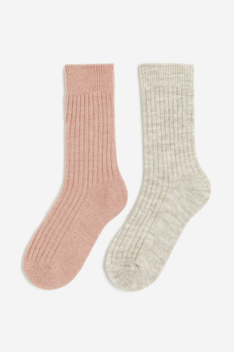 2-pack Wool-blend Socks - Pink/beige melange - Ladies | H&M US | H&M (US + CA)